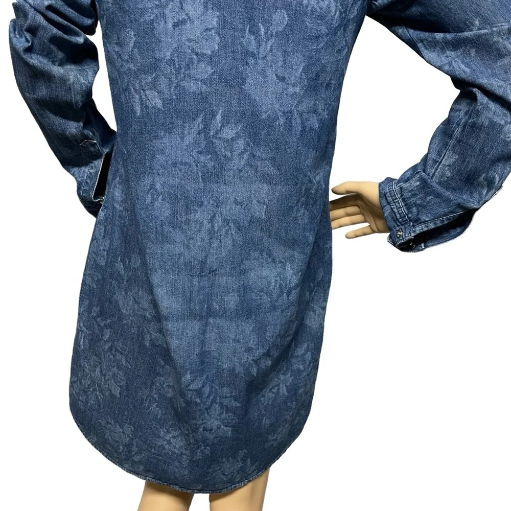 GAP 1969 Blue XS Floral Print White Pearl Snap Button Denim Dress in EUC - Picture 7 of 13